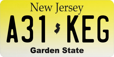 NJ license plate A31KEG
