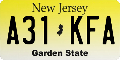 NJ license plate A31KFA