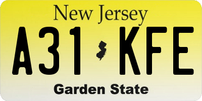 NJ license plate A31KFE