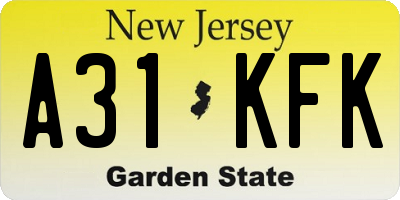 NJ license plate A31KFK