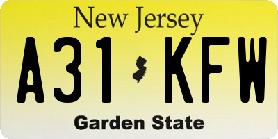NJ license plate A31KFW
