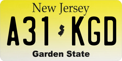 NJ license plate A31KGD