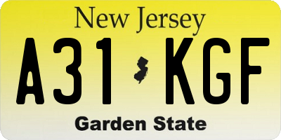 NJ license plate A31KGF