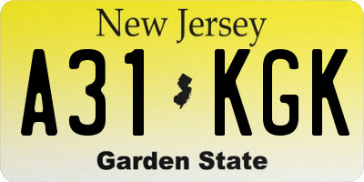NJ license plate A31KGK