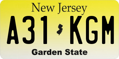 NJ license plate A31KGM