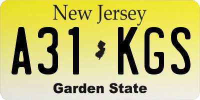 NJ license plate A31KGS
