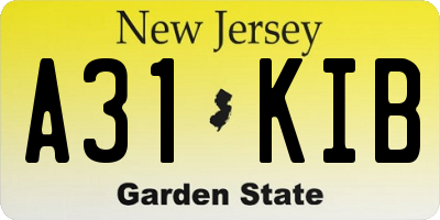 NJ license plate A31KIB