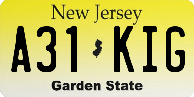 NJ license plate A31KIG