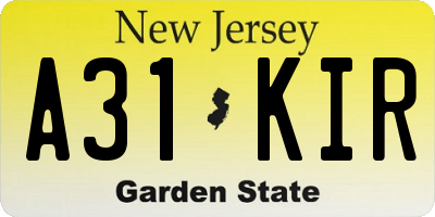 NJ license plate A31KIR