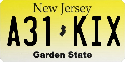 NJ license plate A31KIX
