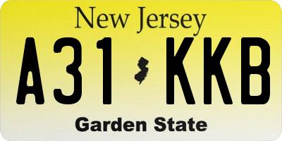 NJ license plate A31KKB