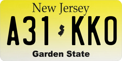 NJ license plate A31KKO