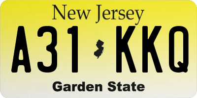 NJ license plate A31KKQ