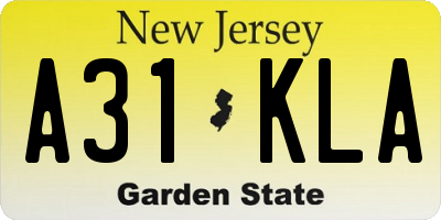 NJ license plate A31KLA