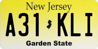 NJ license plate A31KLI
