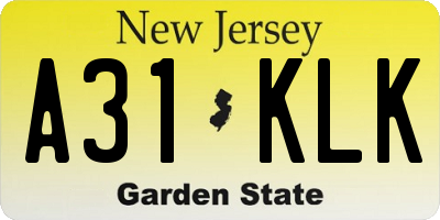 NJ license plate A31KLK