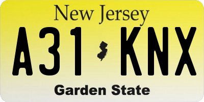 NJ license plate A31KNX