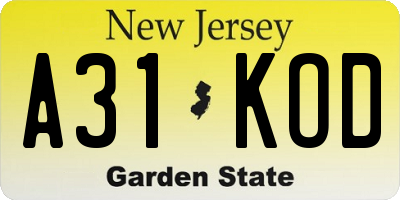 NJ license plate A31KOD