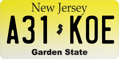 NJ license plate A31KOE