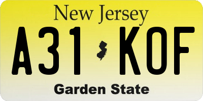 NJ license plate A31KOF