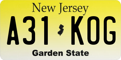 NJ license plate A31KOG
