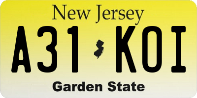 NJ license plate A31KOI