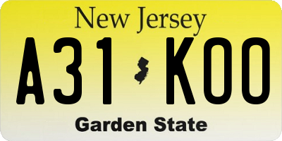 NJ license plate A31KOO