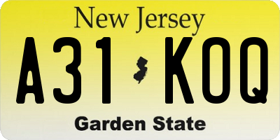 NJ license plate A31KOQ
