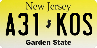 NJ license plate A31KOS