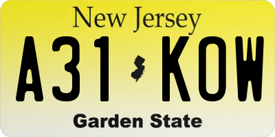 NJ license plate A31KOW
