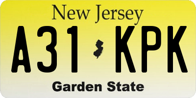 NJ license plate A31KPK