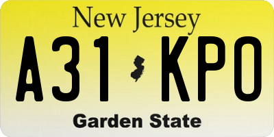 NJ license plate A31KPO