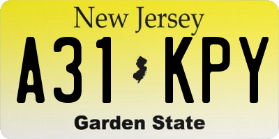 NJ license plate A31KPY
