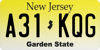 NJ license plate A31KQG