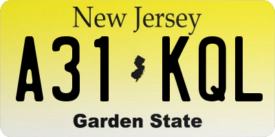 NJ license plate A31KQL
