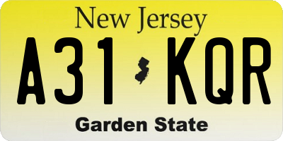 NJ license plate A31KQR