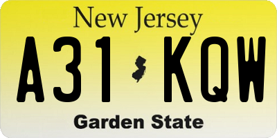 NJ license plate A31KQW