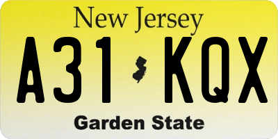 NJ license plate A31KQX