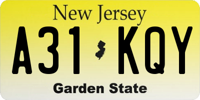 NJ license plate A31KQY