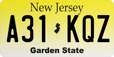 NJ license plate A31KQZ