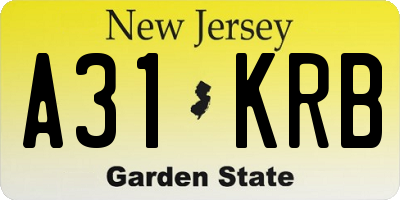 NJ license plate A31KRB