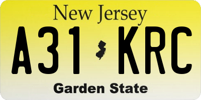 NJ license plate A31KRC
