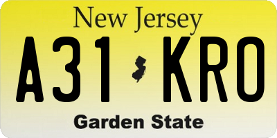 NJ license plate A31KRO