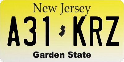 NJ license plate A31KRZ
