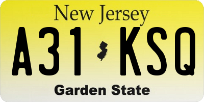 NJ license plate A31KSQ