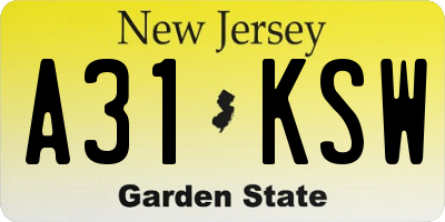 NJ license plate A31KSW