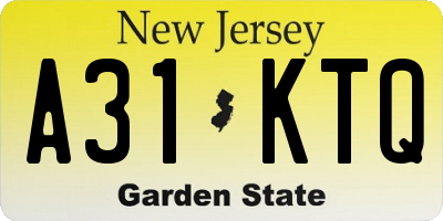 NJ license plate A31KTQ