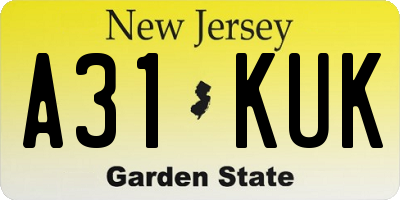 NJ license plate A31KUK