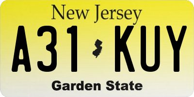 NJ license plate A31KUY