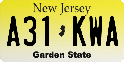 NJ license plate A31KWA